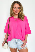 Fuchsia / SM Cool Intentions Ribbed Boatneck Top - BACK IN STOCK - Madison and Mallory