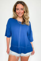Light Navy / SM Cool Intentions Ribbed Boatneck Top - Madison and Mallory