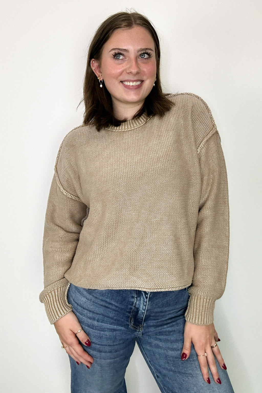 Cool Nights Acid Wash Exposed Seam Sweater - FINAL SALE - Madison and Mallory
