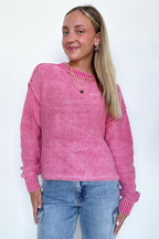 Cool Nights Acid Wash Exposed Seam Sweater - FINAL SALE - Madison and Mallory