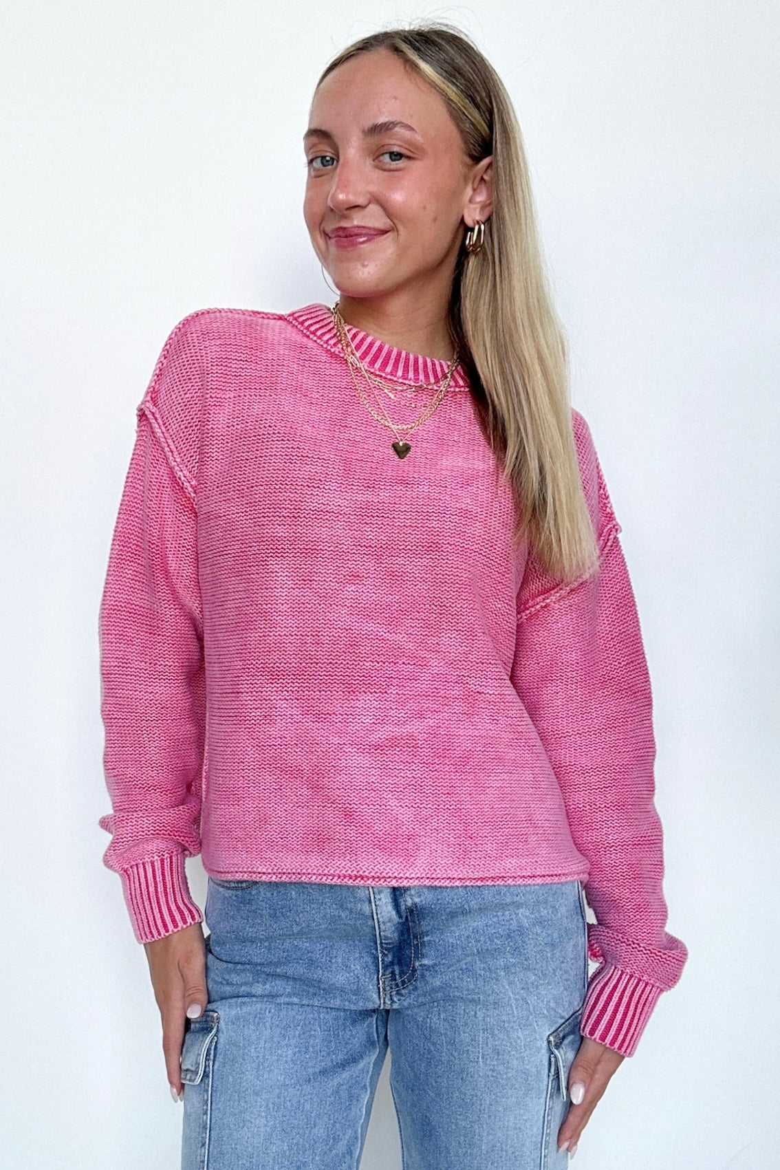 Cool Nights Acid Wash Exposed Seam Sweater - FINAL SALE - Madison and Mallory