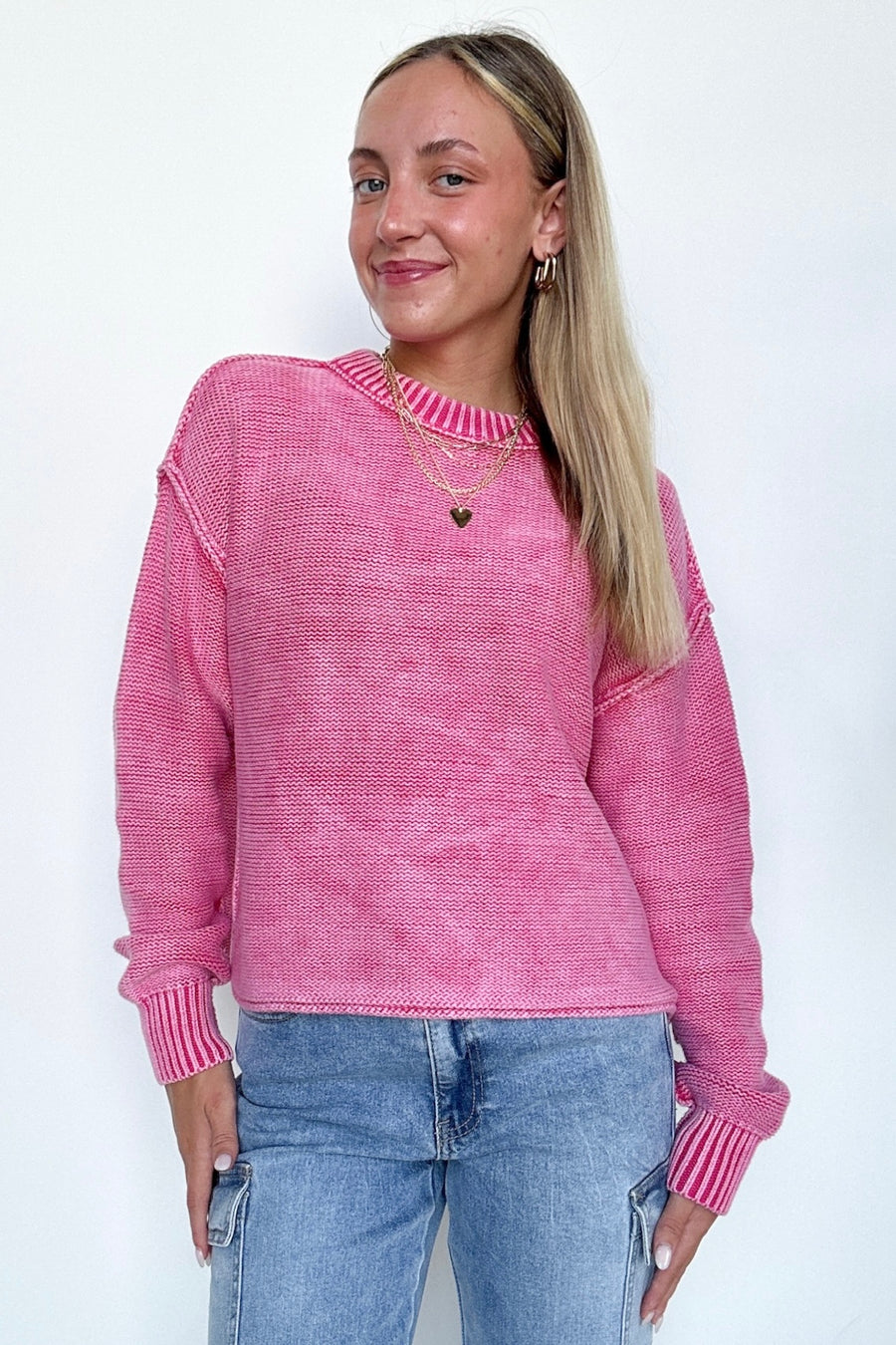  Cool Nights Acid Wash Exposed Seam Sweater - Madison and Mallory