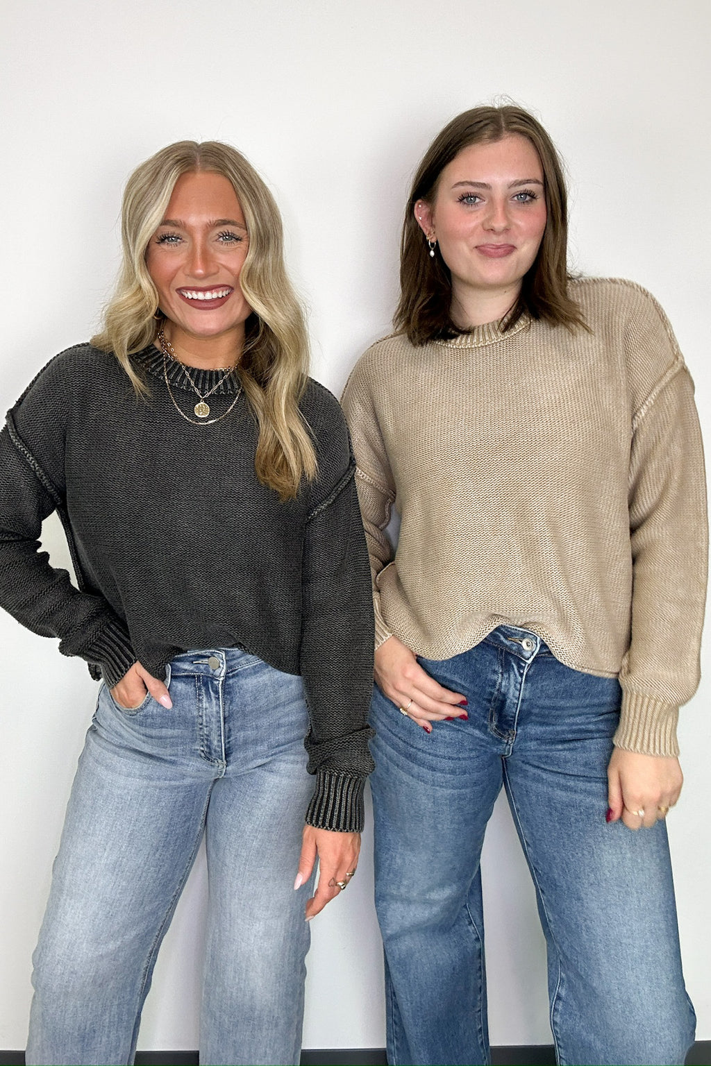 Cool Nights Acid Wash Exposed Seam Sweater - FINAL SALE - Madison and Mallory