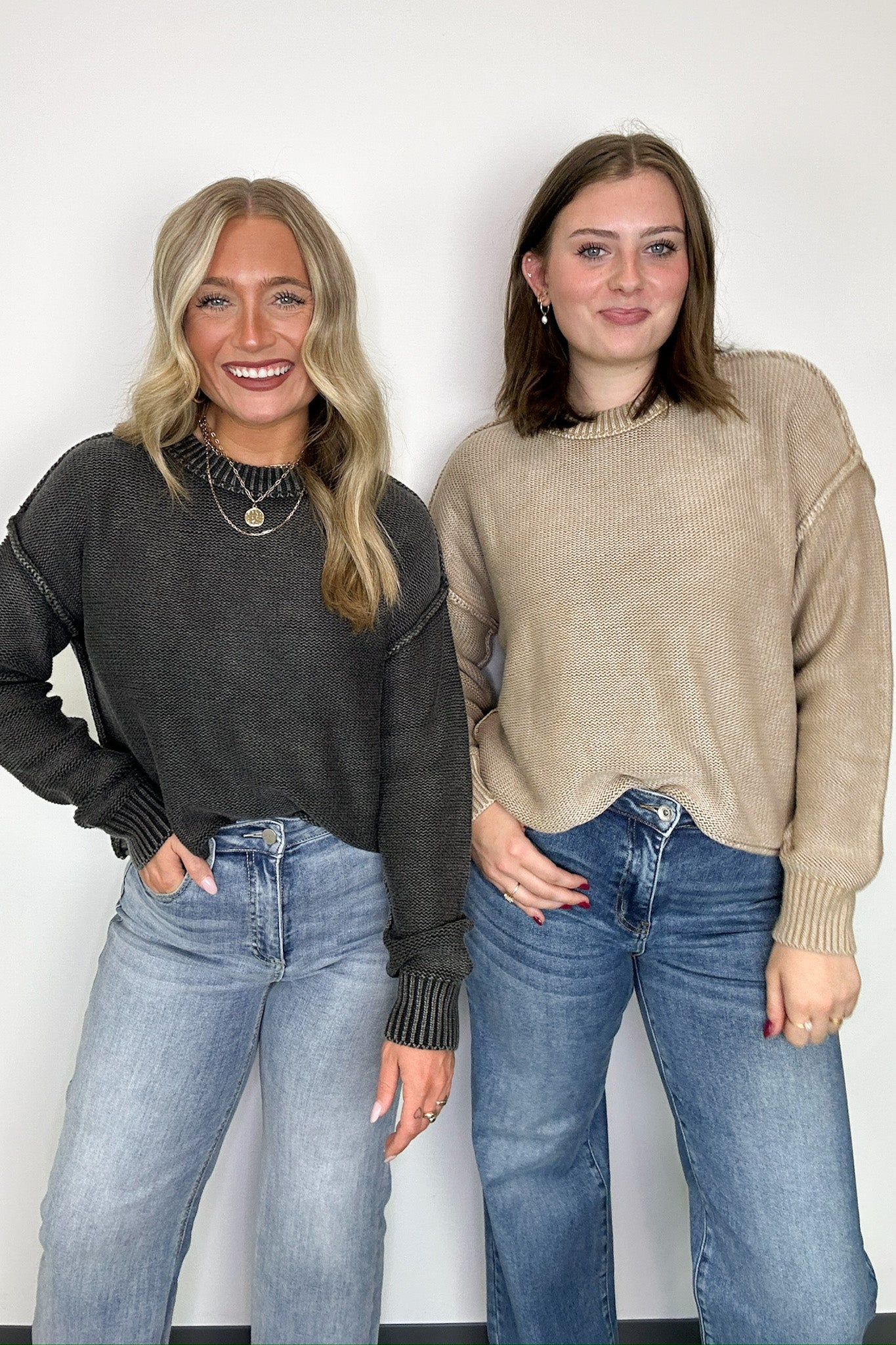  Cool Nights Acid Wash Exposed Seam Sweater - Madison and Mallory