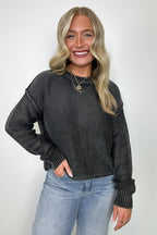 Cool Nights Acid Wash Exposed Seam Sweater - FINAL SALE - Madison and Mallory