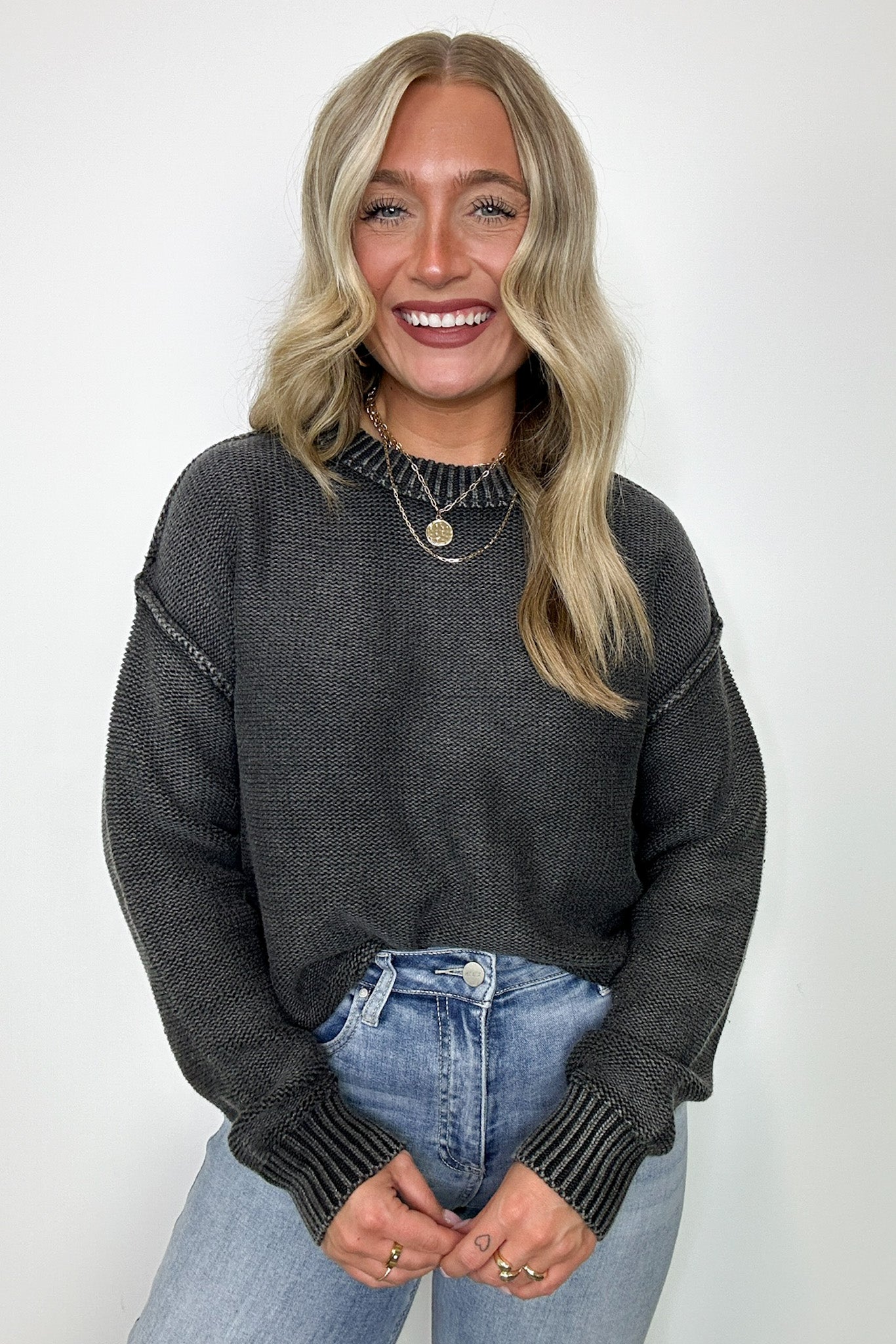 Cool Nights Acid Wash Exposed Seam Sweater - FINAL SALE - Madison and Mallory