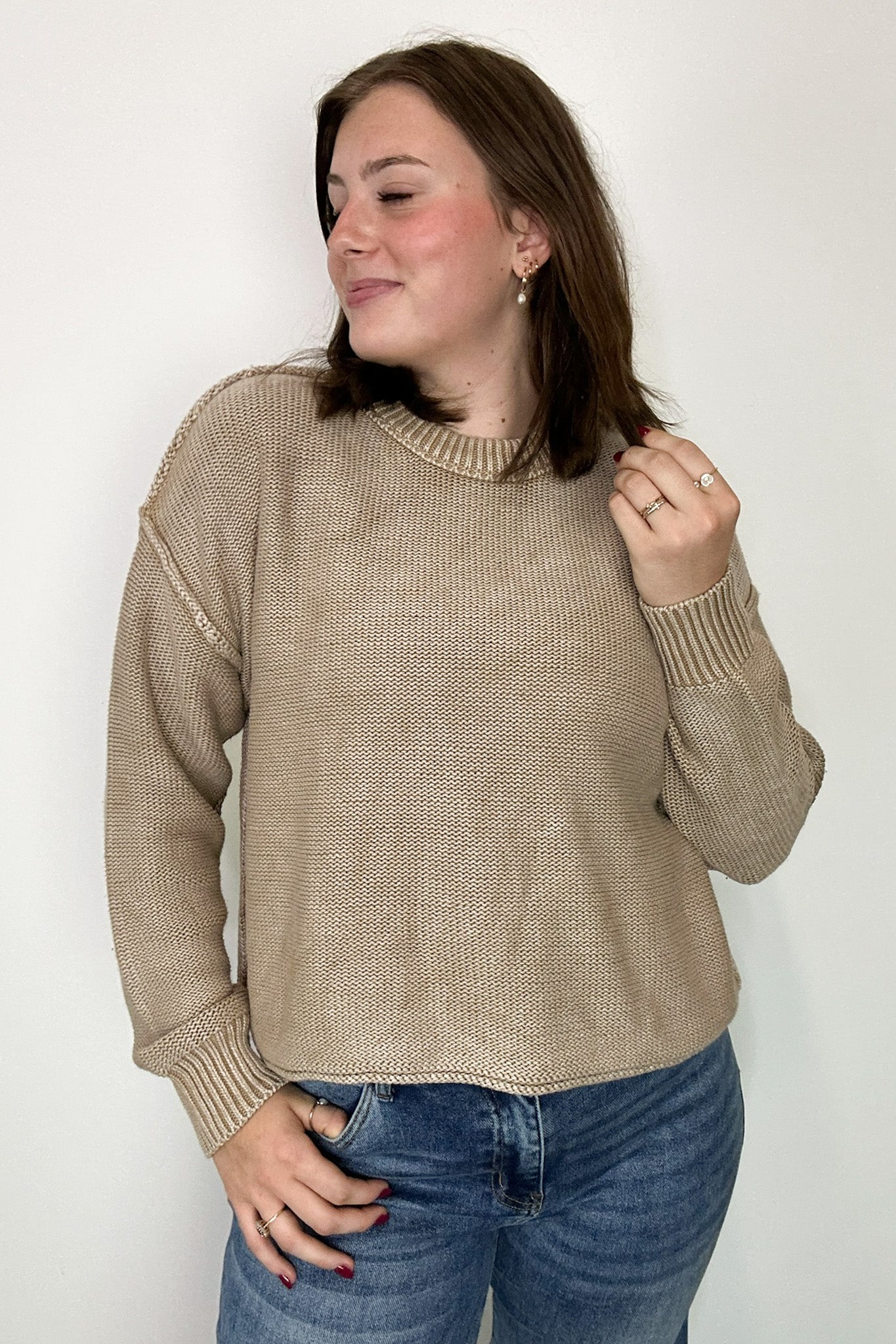 Cool Nights Acid Wash Exposed Seam Sweater - FINAL SALE - Madison and Mallory