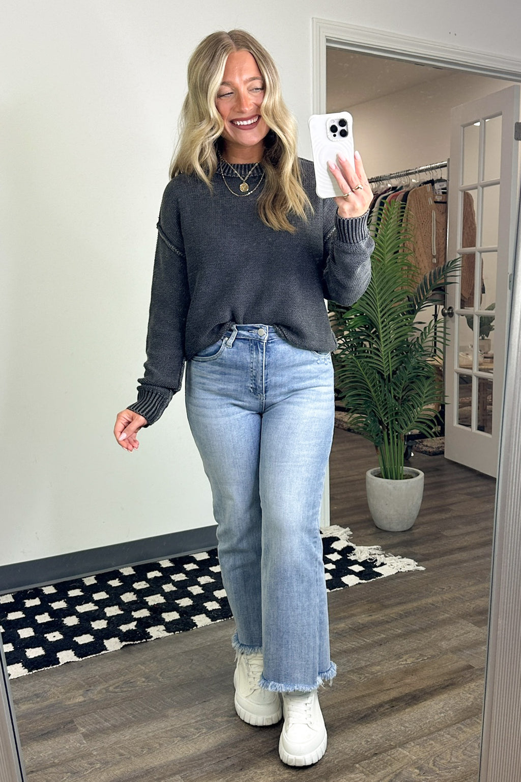 Cool Nights Acid Wash Exposed Seam Sweater - FINAL SALE - Madison and Mallory