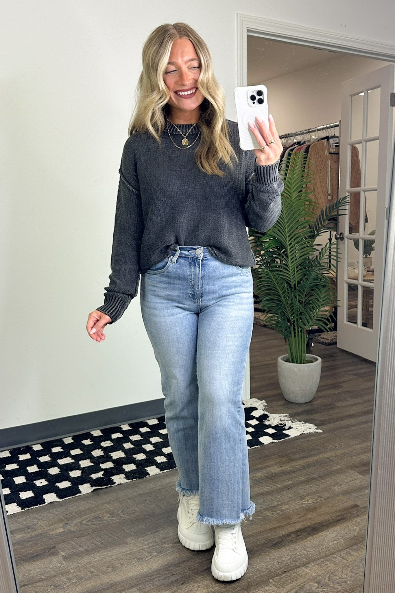 Cool Nights Acid Wash Exposed Seam Sweater - FINAL SALE - Madison and Mallory