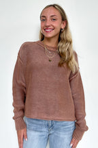 Deep Camel / S Cool Nights Acid Wash Exposed Seam Sweater - FINAL SALE - Madison and Mallory