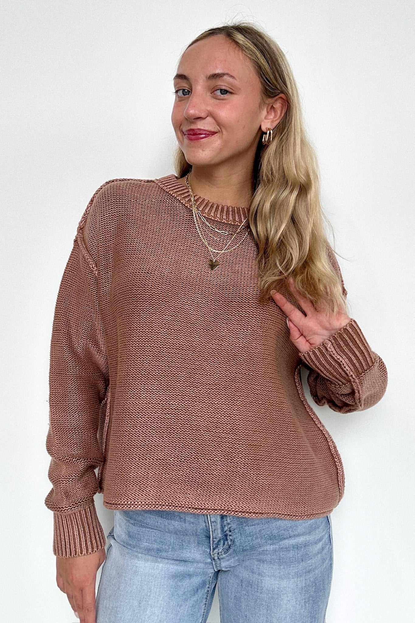  Cool Nights Acid Wash Exposed Seam Sweater - Madison and Mallory