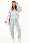 S / Heather Gray Coquette Comfort Bow Embroidered Hooded Sweatshirt and Jogger Set - FINAL SALE - Madison and Mallory