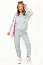 S / Heather Gray Coquette Comfort Bow Embroidered Hooded Sweatshirt and Jogger Set - FINAL SALE - Madison and Mallory