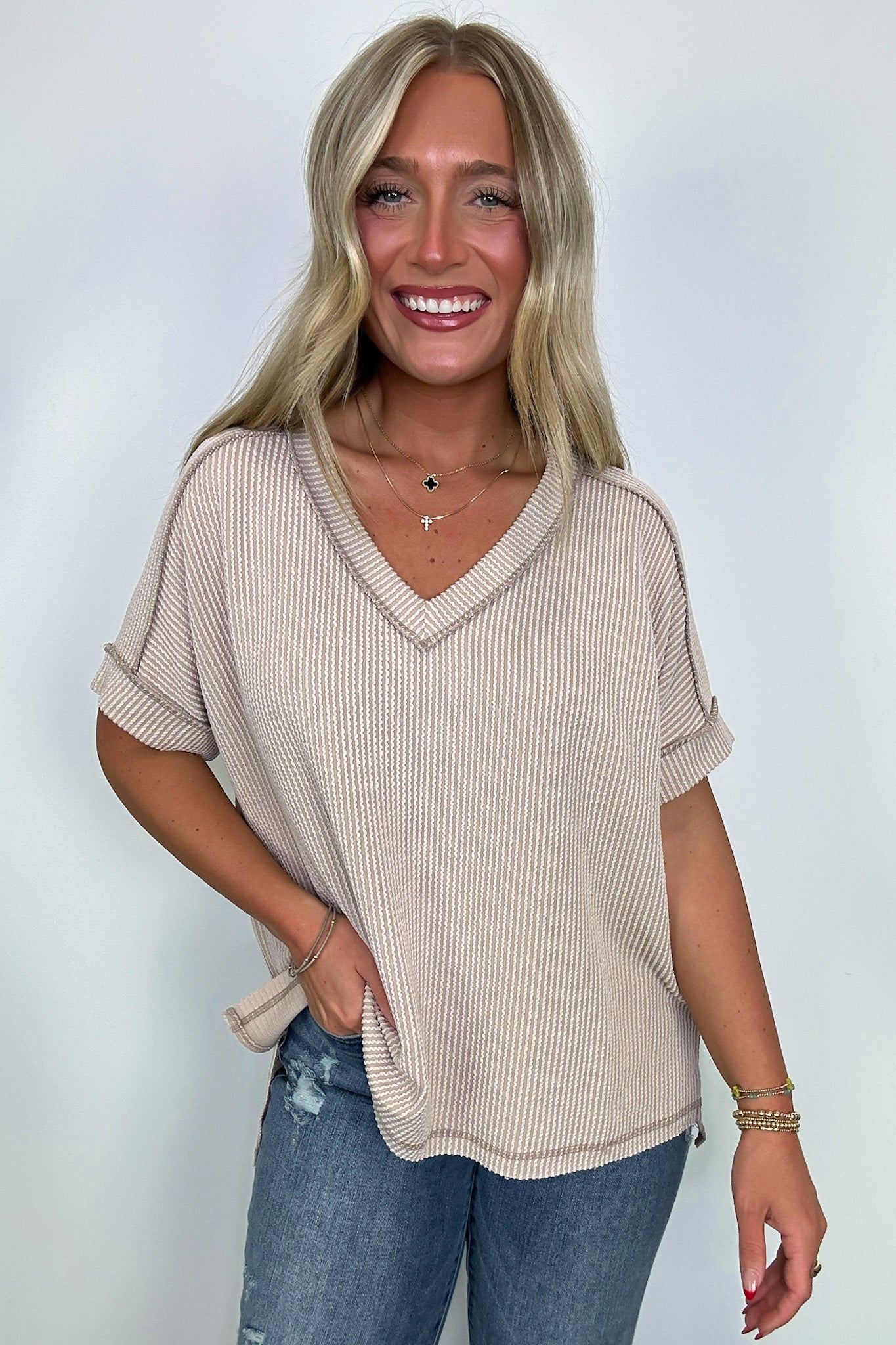  Cora Rib Knit High Low V-Neck Top - BACK IN STOCK - Madison and Mallory