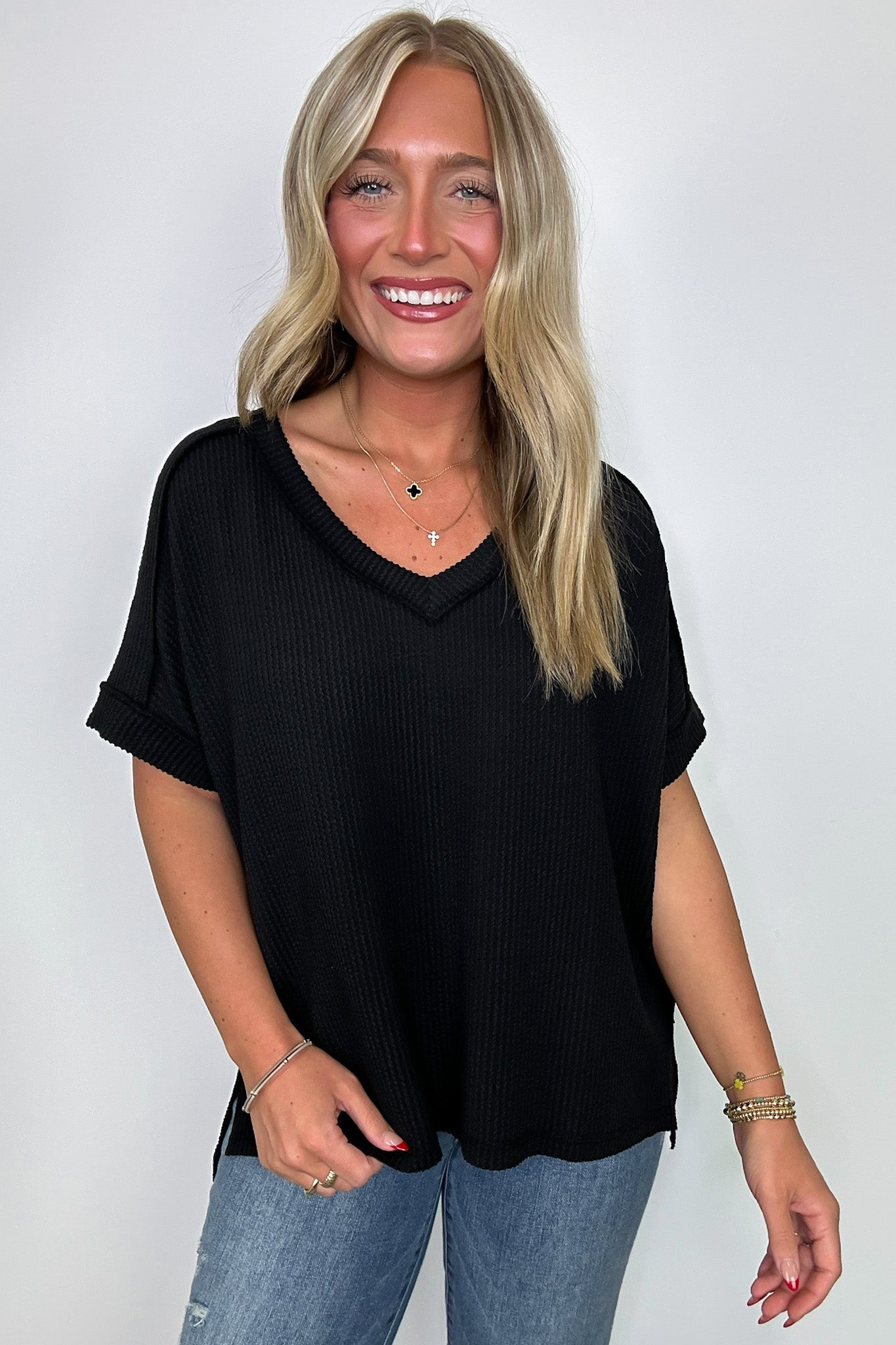  Cora Rib Knit High Low V-Neck Top - BACK IN STOCK - Madison and Mallory