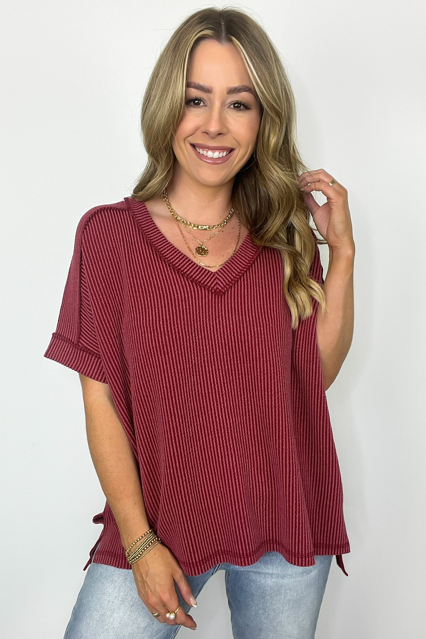  Cora Rib Knit High Low V-Neck Top - BACK IN STOCK - Madison and Mallory