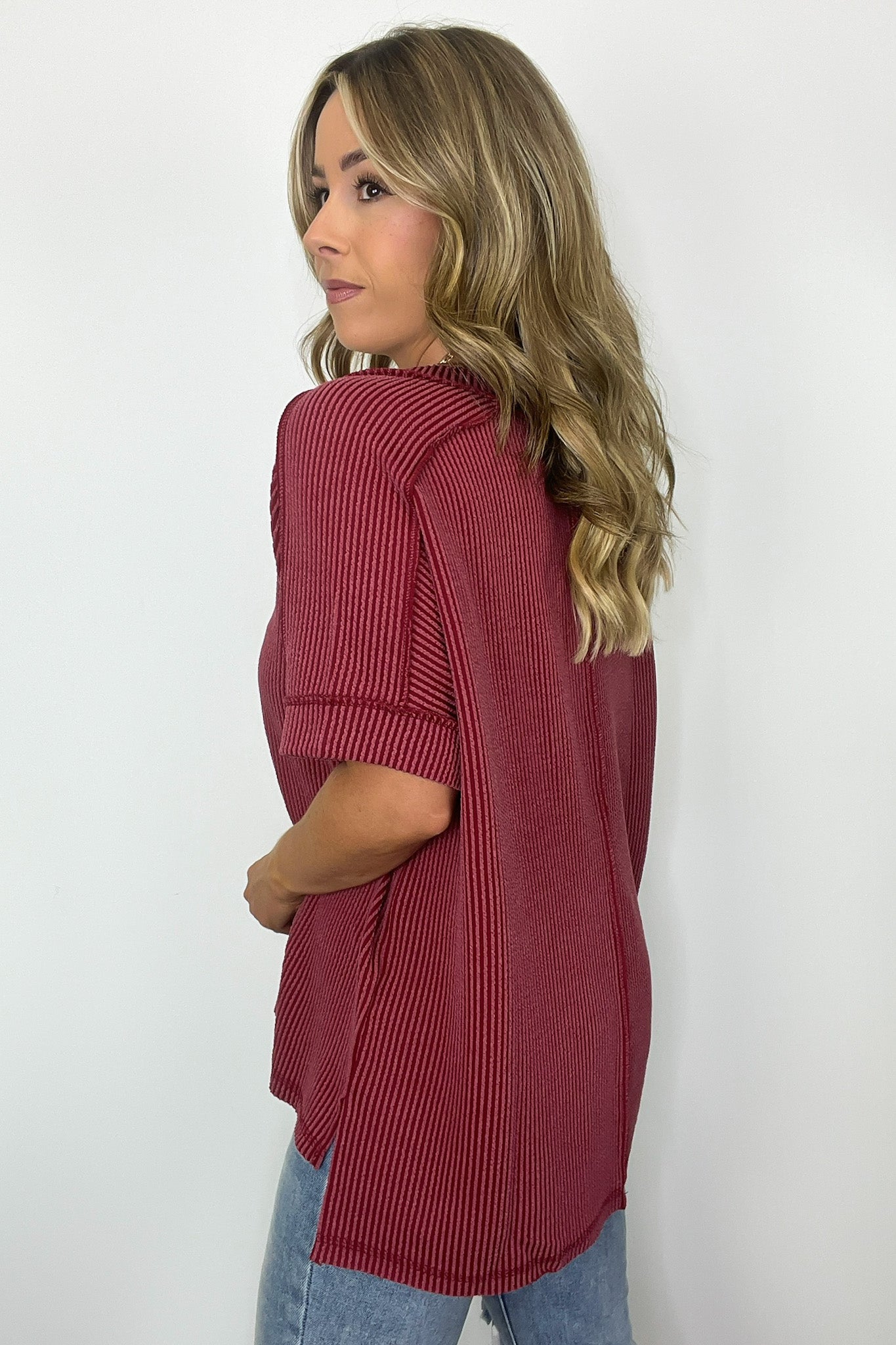 Cora Rib Knit High Low V-Neck Top - BACK IN STOCK · Madison