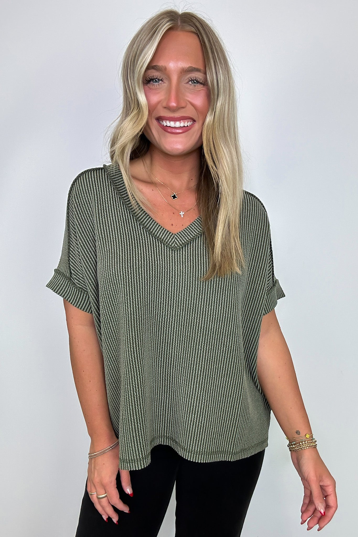  Cora Rib Knit High Low V-Neck Top - BACK IN STOCK - Madison and Mallory