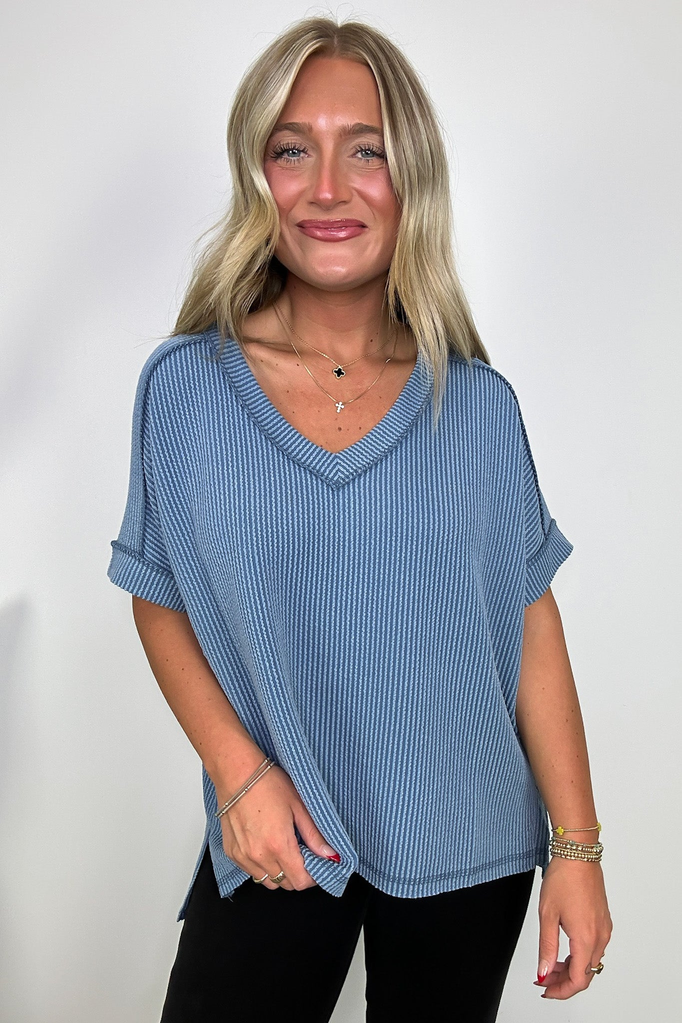 Cora Rib Knit High Low V-Neck Top - BACK IN STOCK · Madison