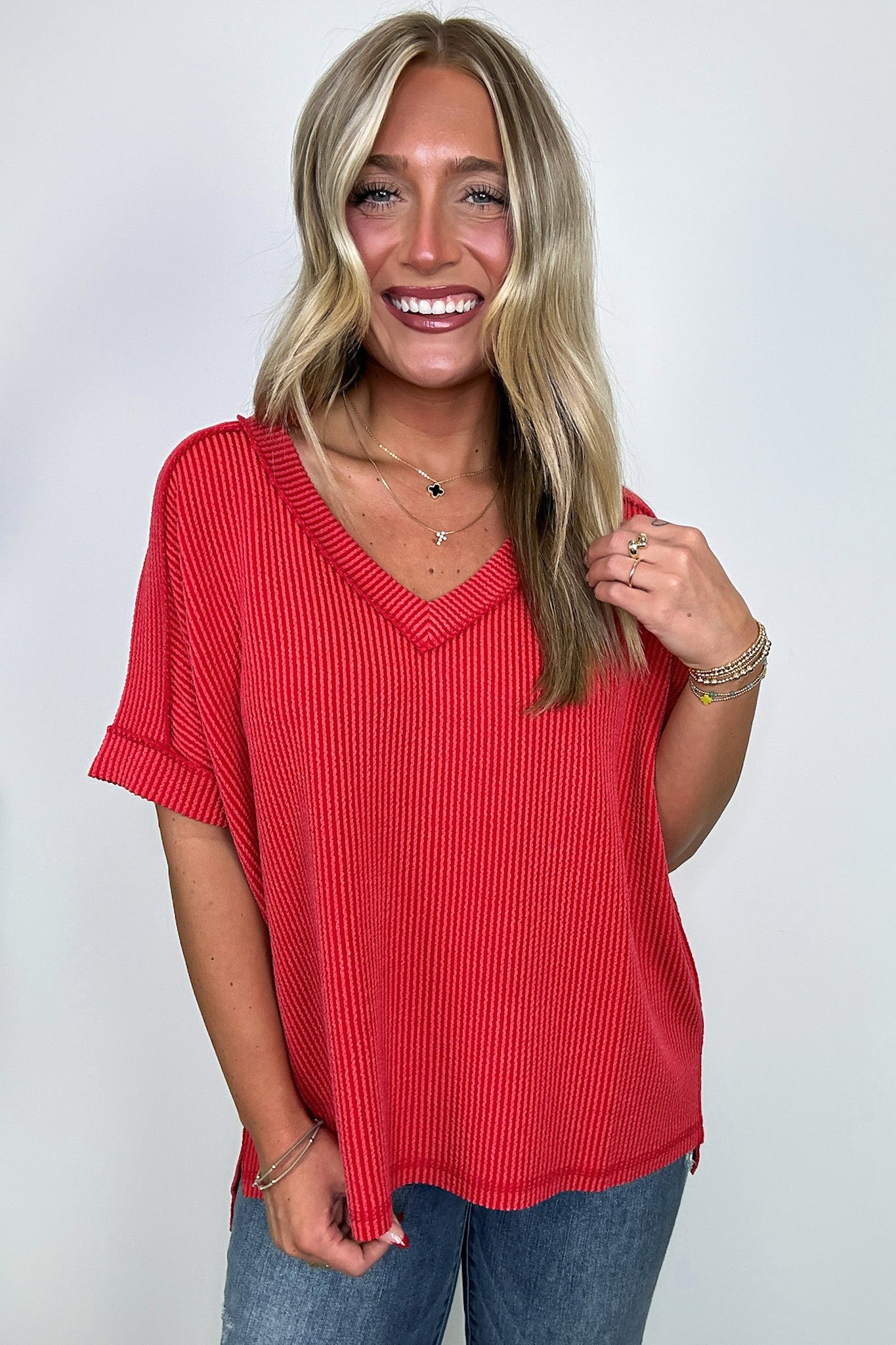  Cora Rib Knit High Low V-Neck Top - BACK IN STOCK - Madison and Mallory