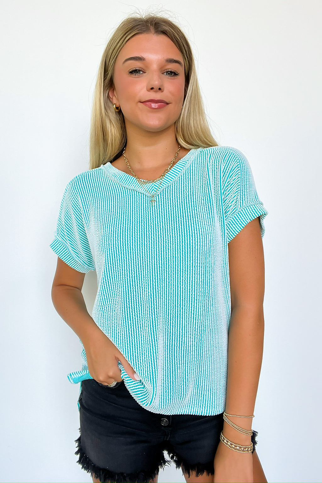 Cordelia V-Neck Rib Knit Top - FINAL SALE - Madison and Mallory