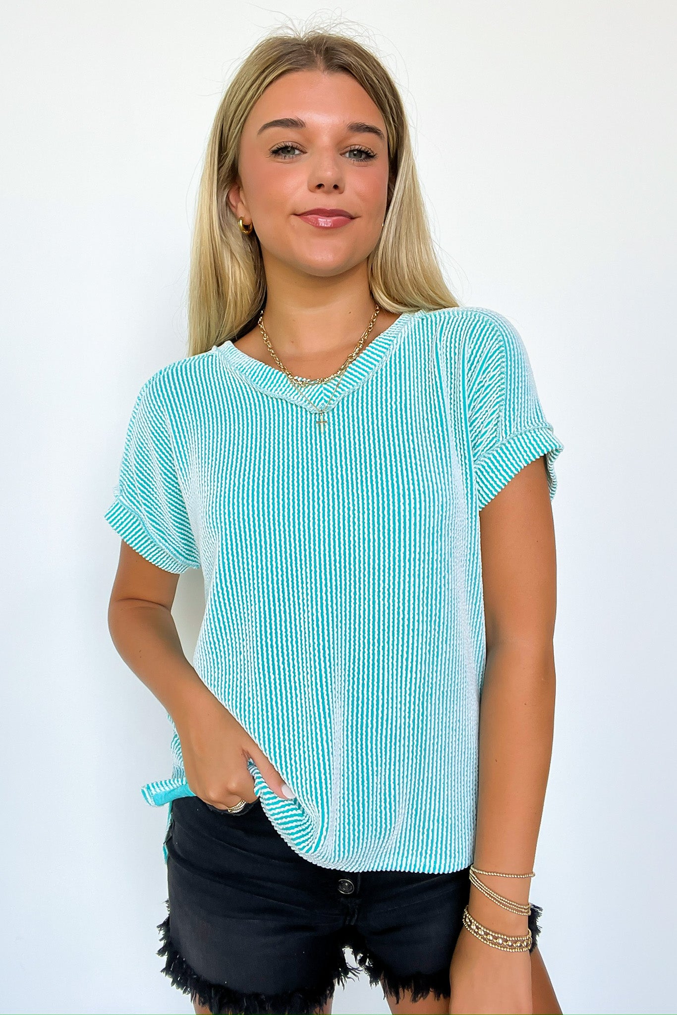 Cordelia V-Neck Rib Knit Top - FINAL SALE - Madison and Mallory