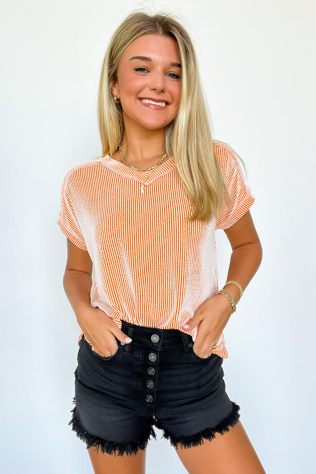 Sunkissed / S Cordelia V-Neck Rib Knit Top - FINAL SALE - Madison and Mallory