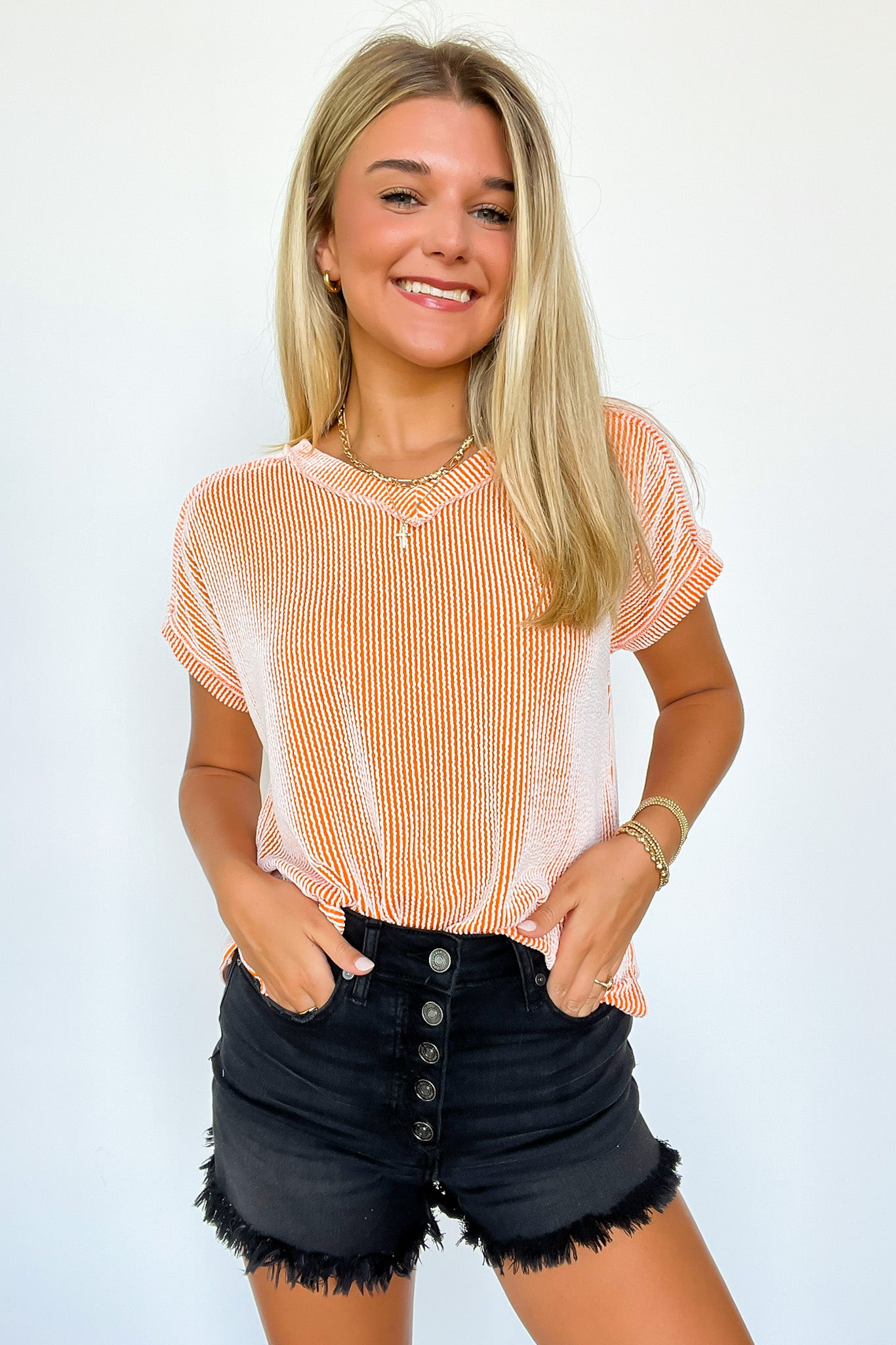 Sunkissed / S Cordelia V-Neck Rib Knit Top - FINAL SALE - Madison and Mallory