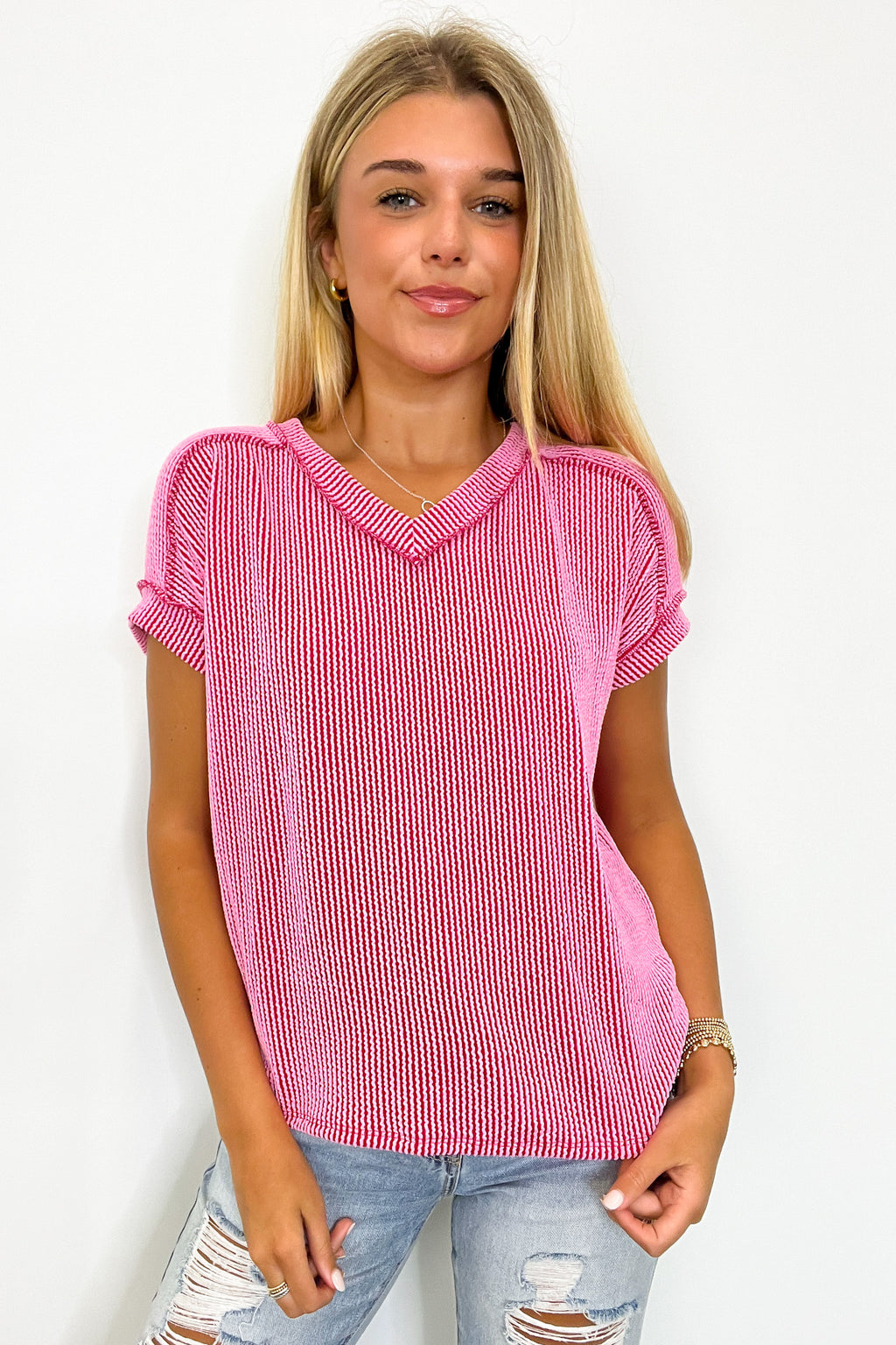 Cordelia V-Neck Rib Knit Top - FINAL SALE - Madison and Mallory