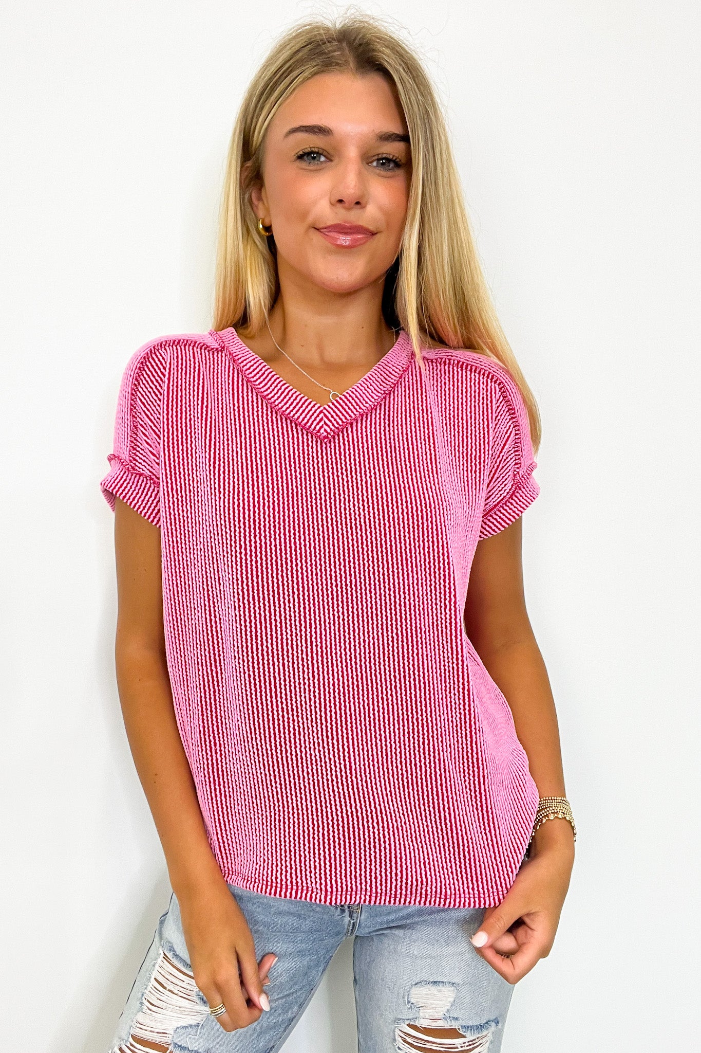 Cordelia V-Neck Rib Knit Top - FINAL SALE - Madison and Mallory