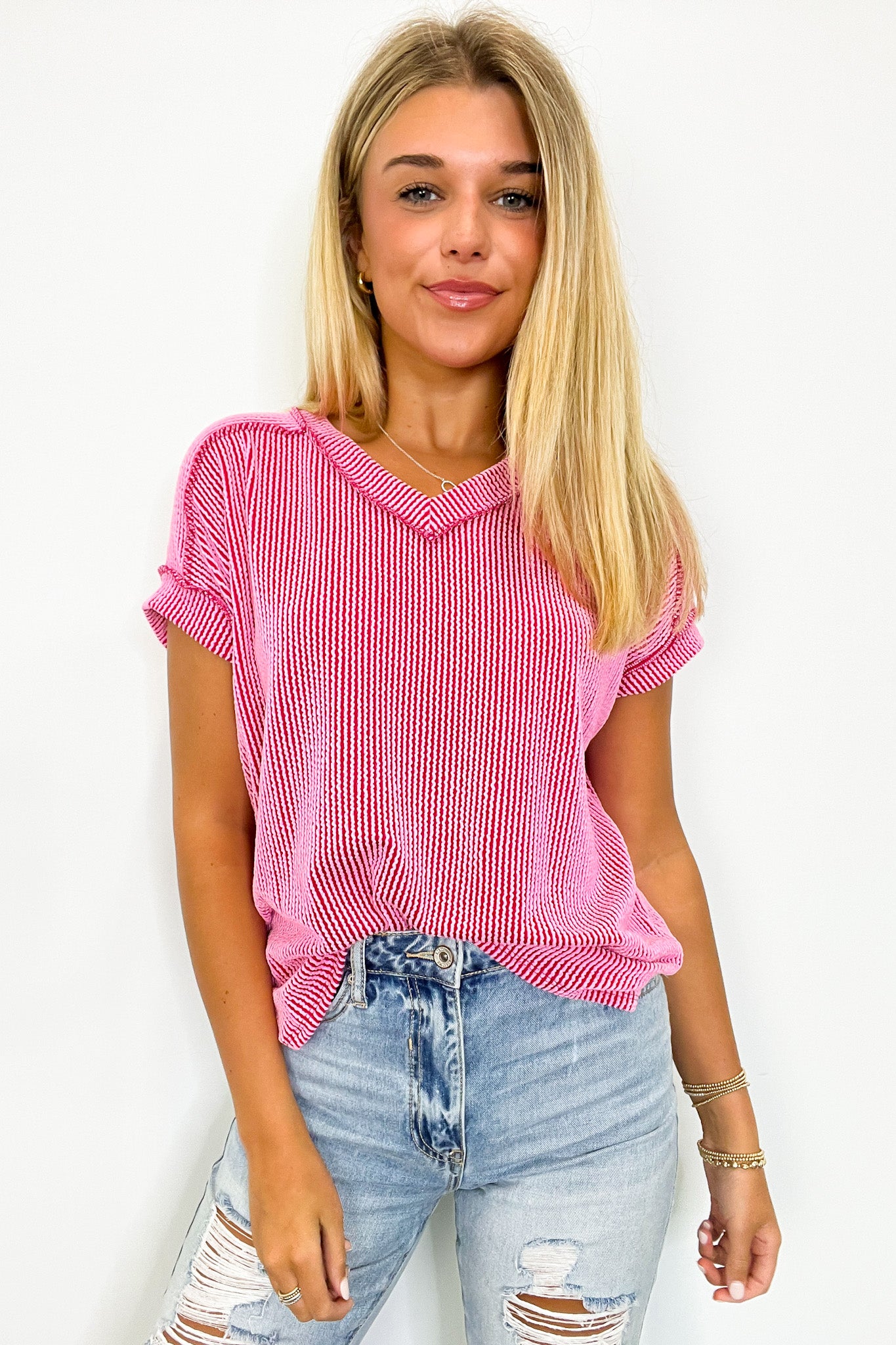 Candy / S Cordelia V-Neck Rib Knit Top - FINAL SALE - Madison and Mallory