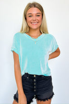 Turquoise / S Cordelia V-Neck Rib Knit Top - FINAL SALE - Madison and Mallory