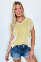 Citron / S Cordelia V-Neck Rib Knit Top - FINAL SALE - Madison and Mallory
