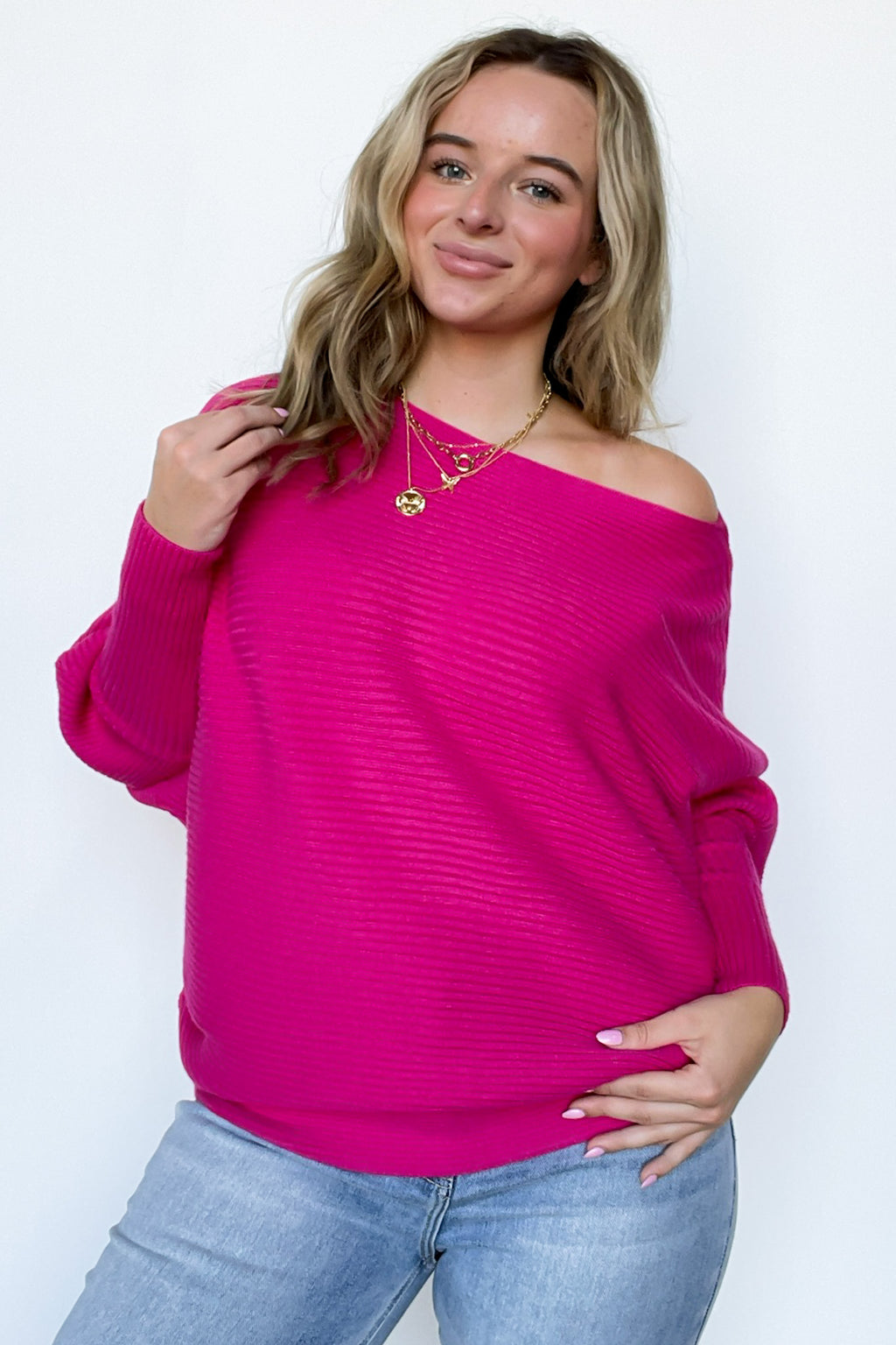 Fuchsia / S Corina Ribbed Boat Neck Knit Sweater - FINAL SALE - Madison and Mallory