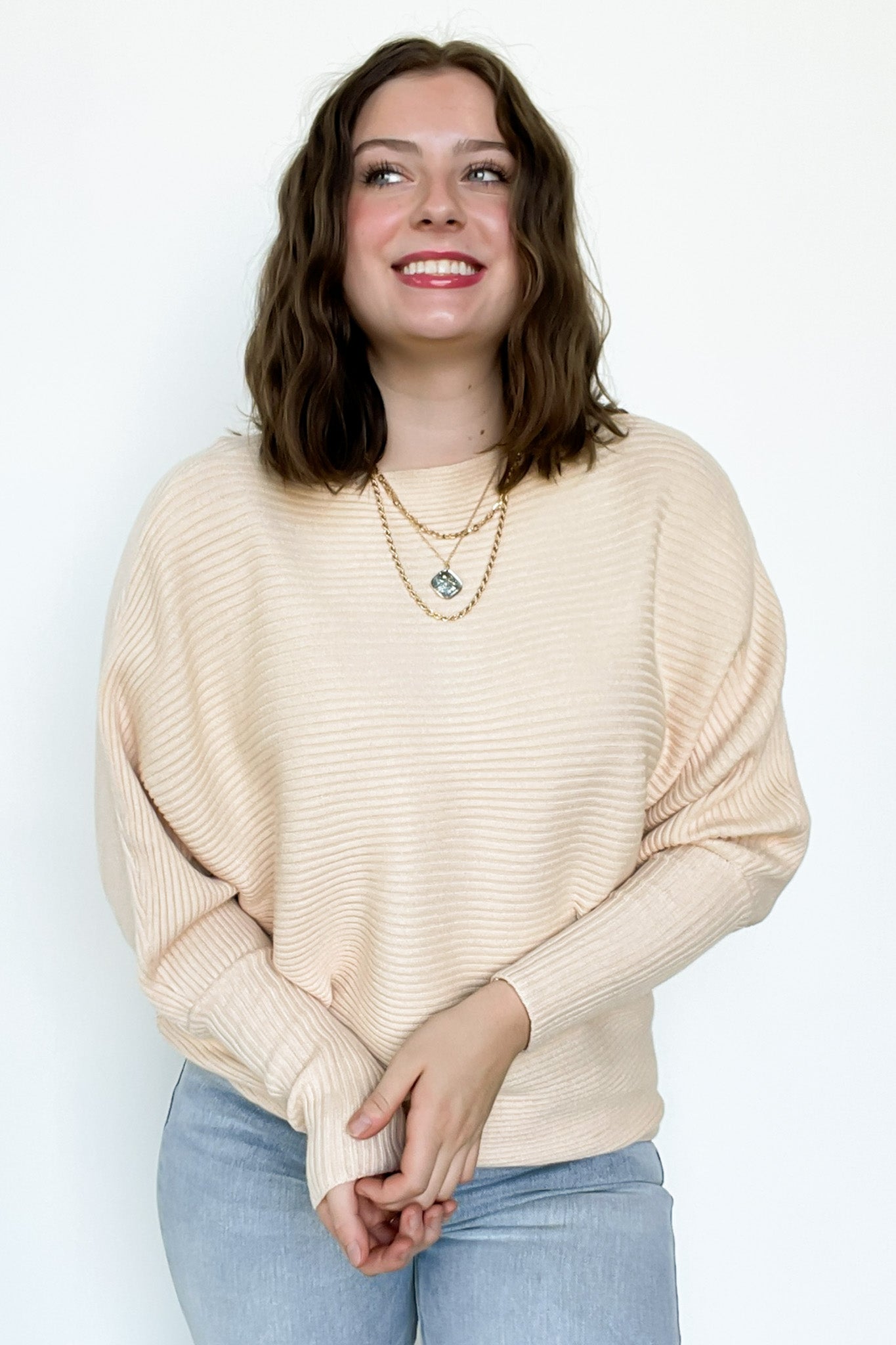 Oat Milk / S Corina Ribbed Boat Neck Knit Sweater - Madison and Mallory