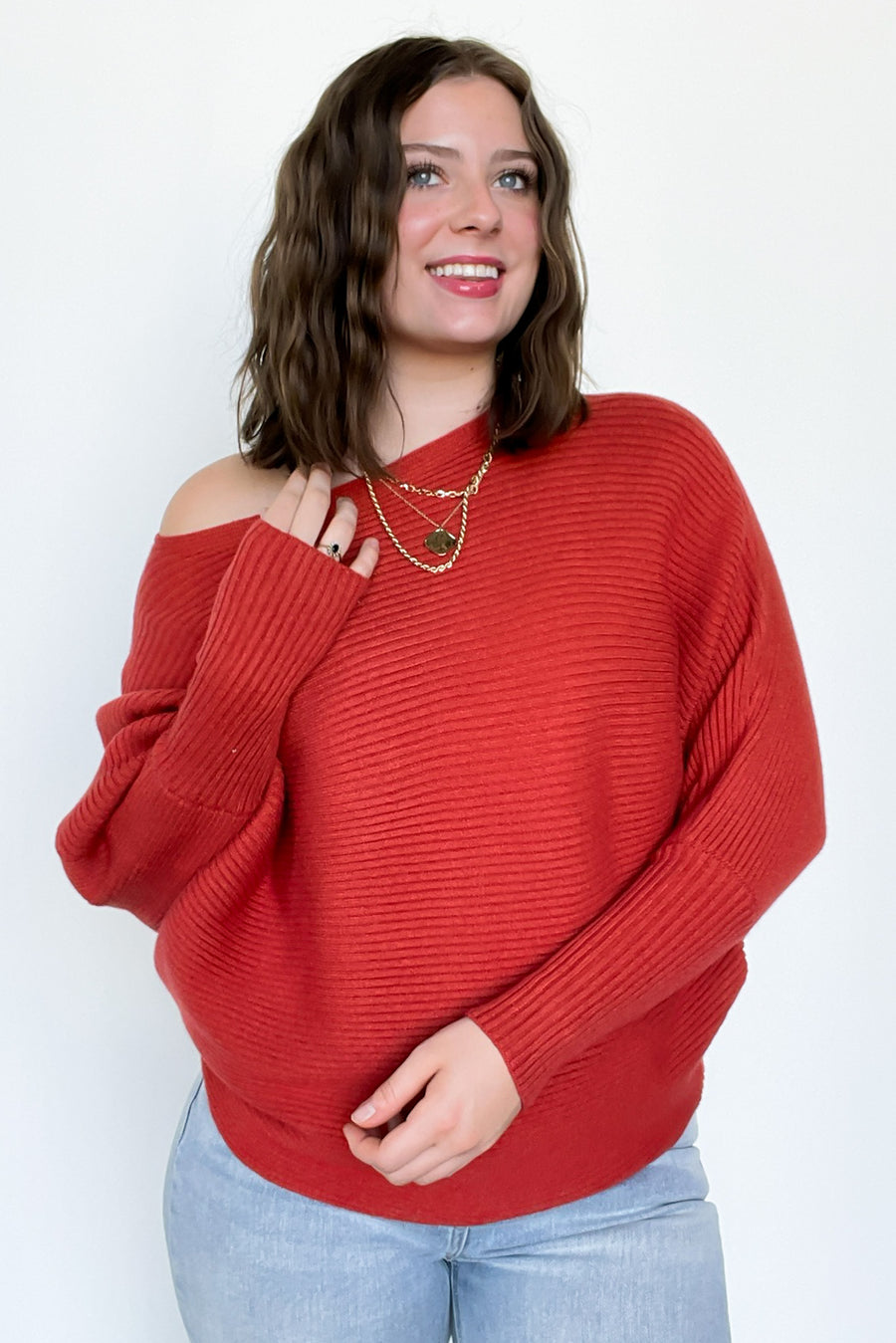 Brick / S Corina Ribbed Boat Neck Knit Sweater - Madison and Mallory