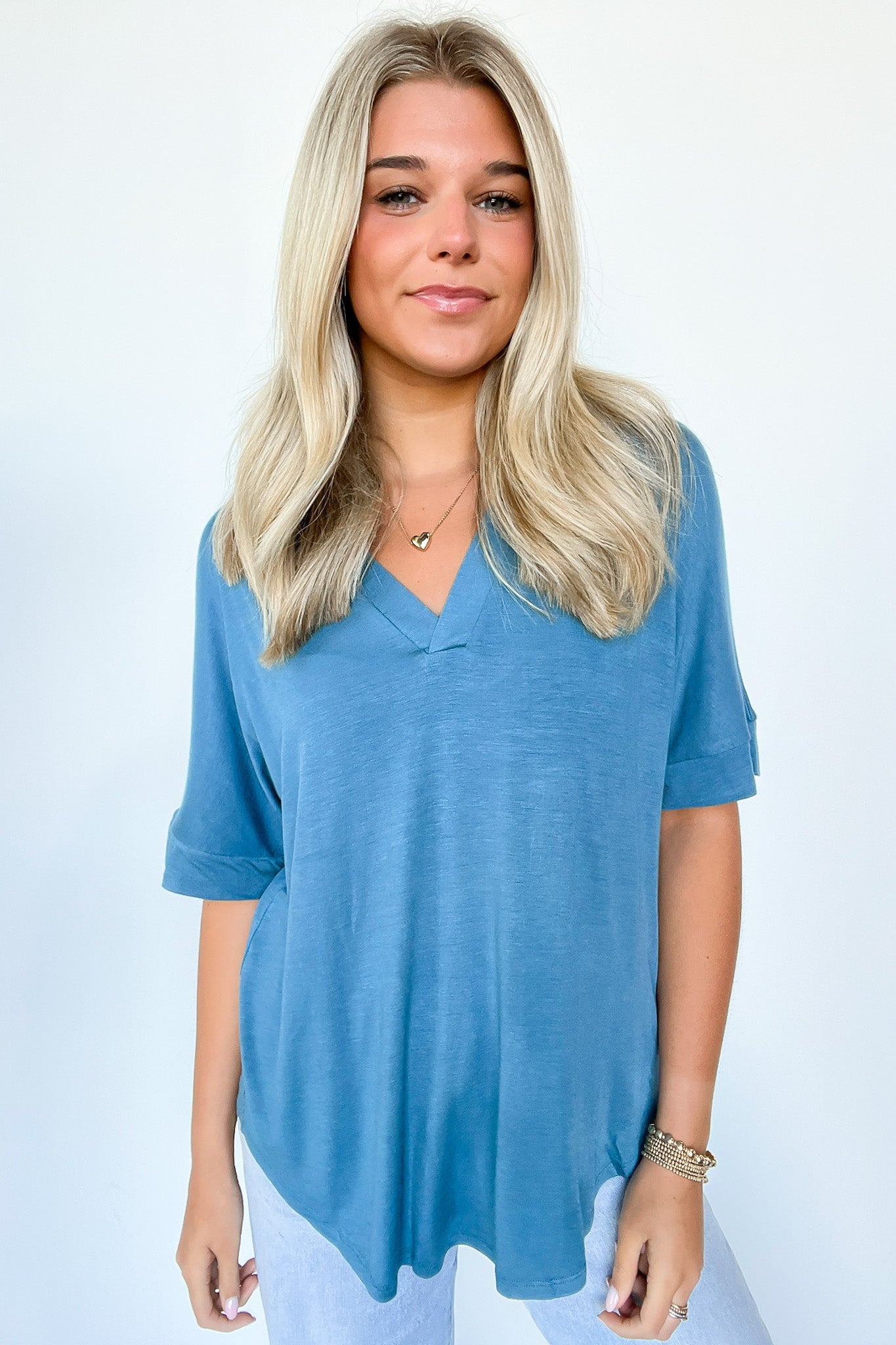 Teal / S Cosentino Short Sleeve V-Neck Top - FINAL SALE - Madison and Mallory