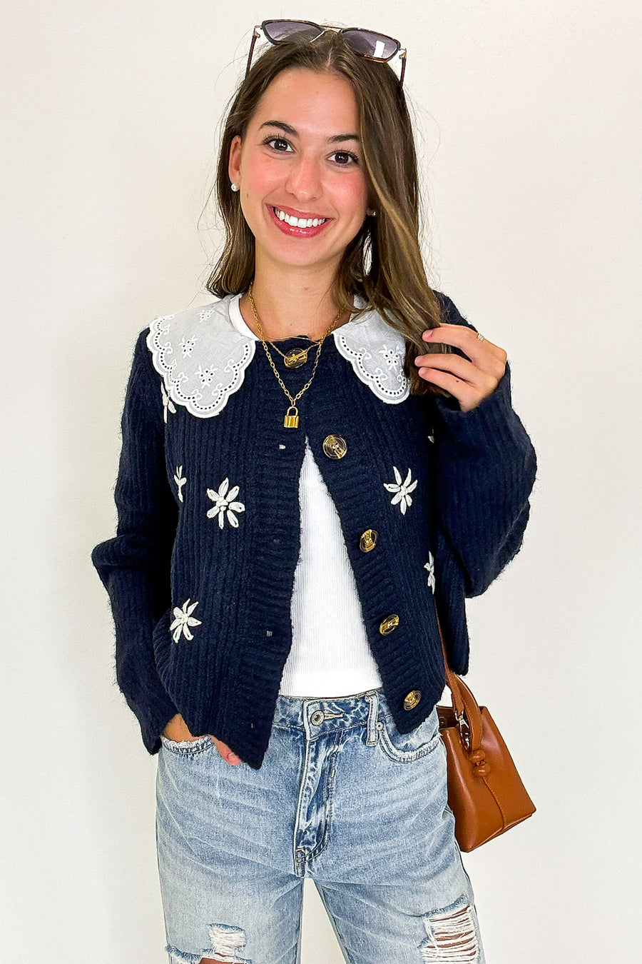 Cottage Bloom Floral Knit Collared Cardigan - Madison and Mallory