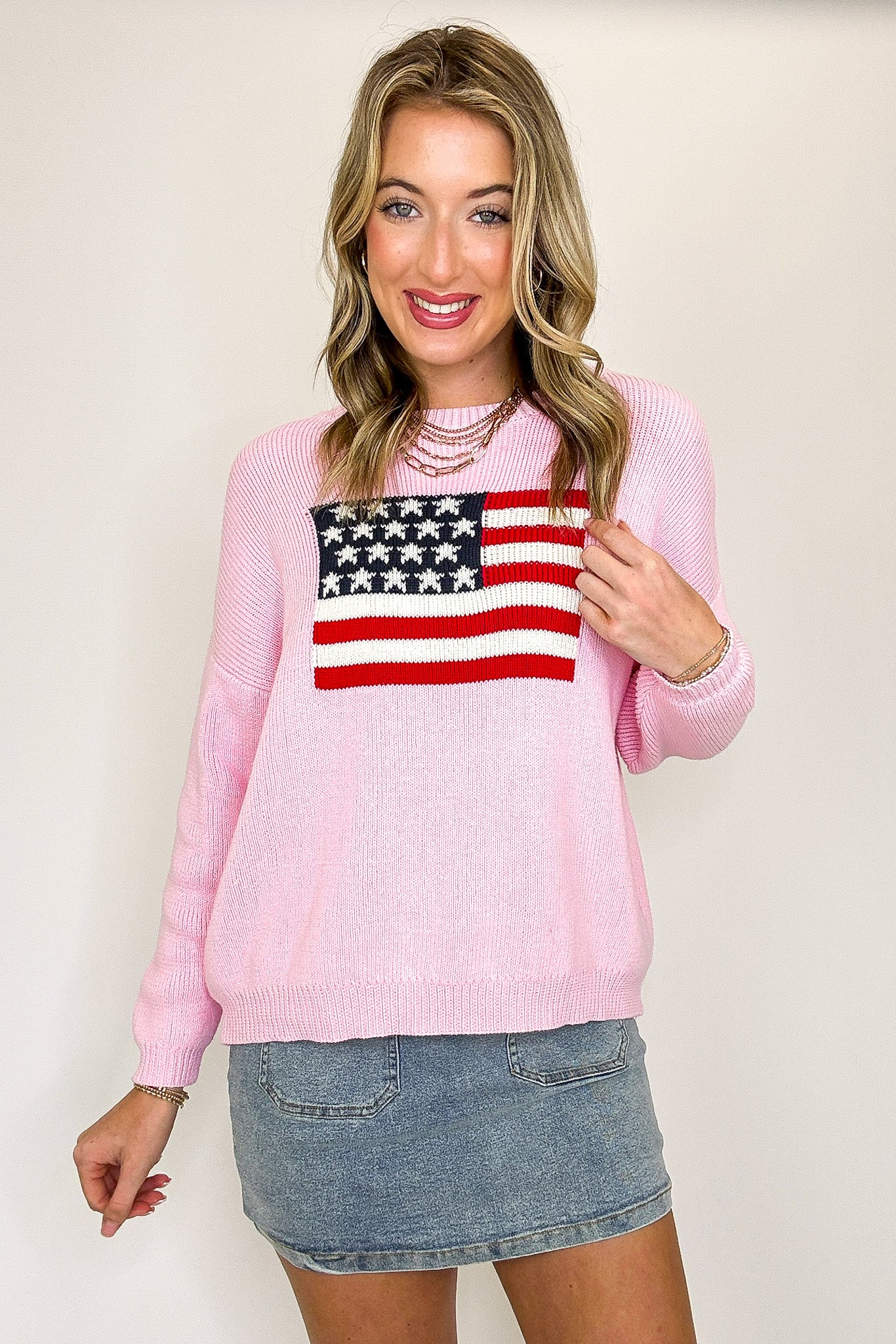 Cotton Candy Liberty American Flag Knit Sweater - Madison and Mallory