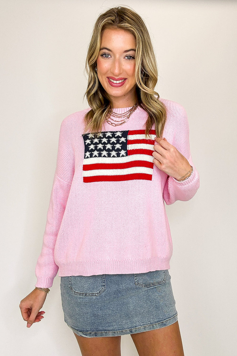 Cotton Candy Liberty American Flag Knit Sweater