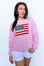 Pink / XS Cotton Candy Liberty American Flag Knit Sweater - Madison and Mallory