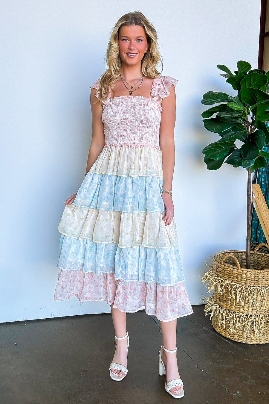 Coveted Sweetness Two Tone Tiered Smocked Dress