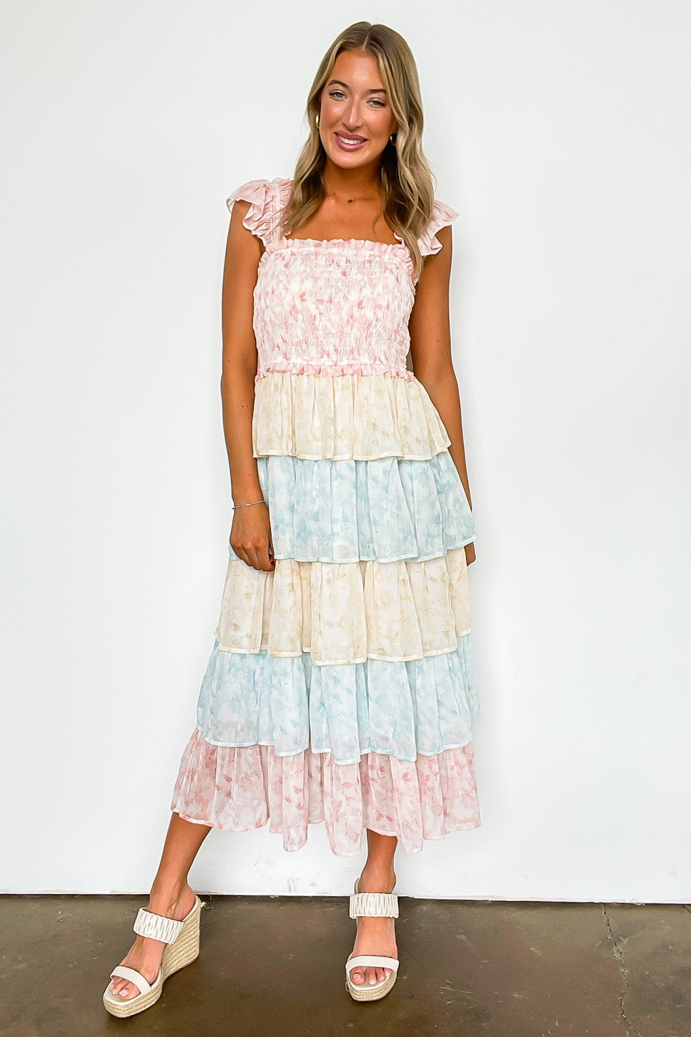 Coveted Sweetness Two Tone Tiered Smocked Dress - Madison and Mallory