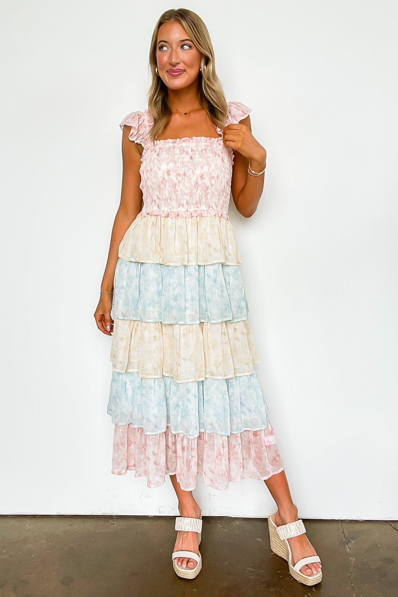Pink Multi / S Coveted Sweetness Two Tone Tiered Smocked Dress - Madison and Mallory