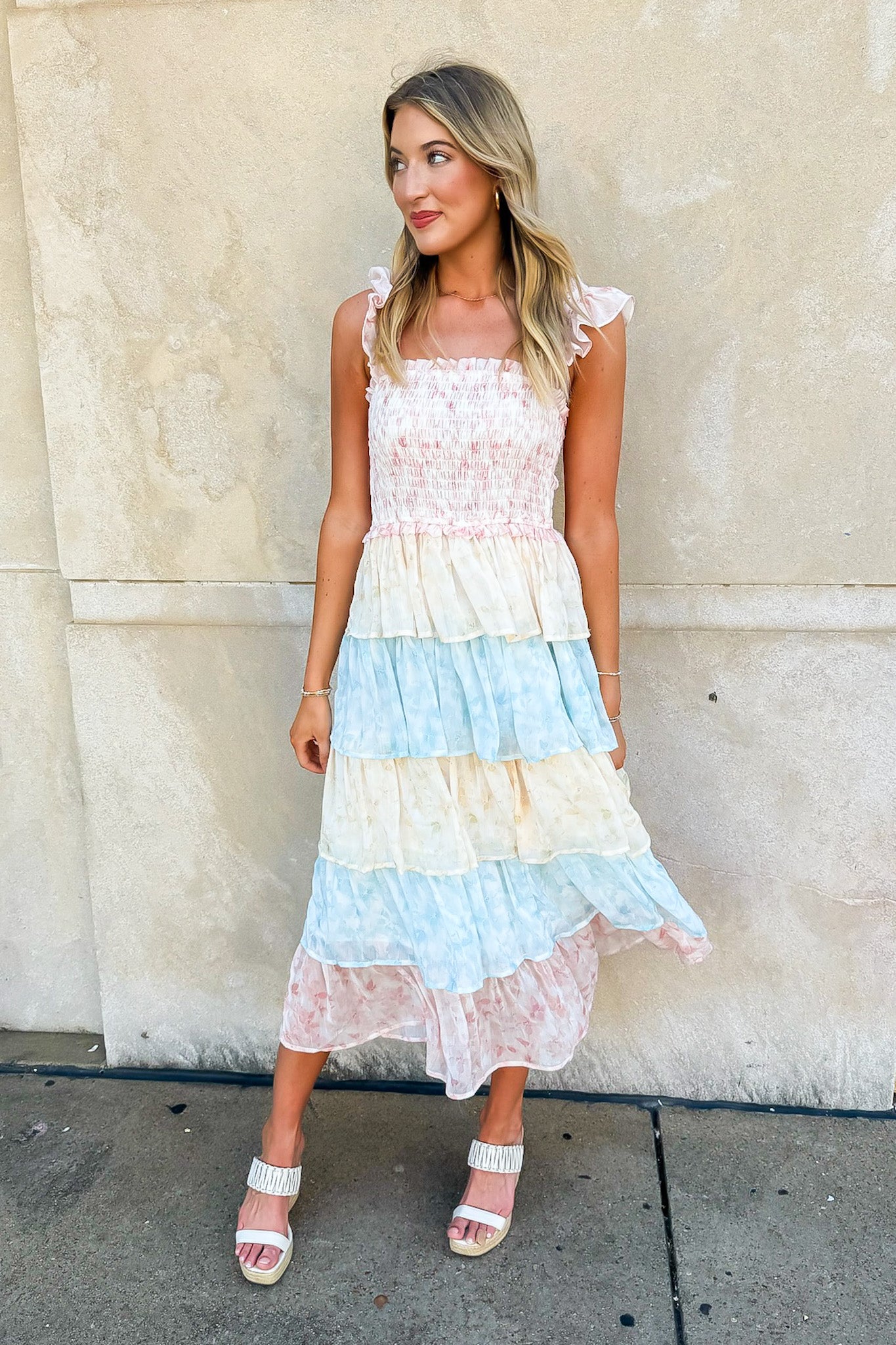 Coveted Sweetness Two Tone Tiered Smocked Dress - Madison and Mallory