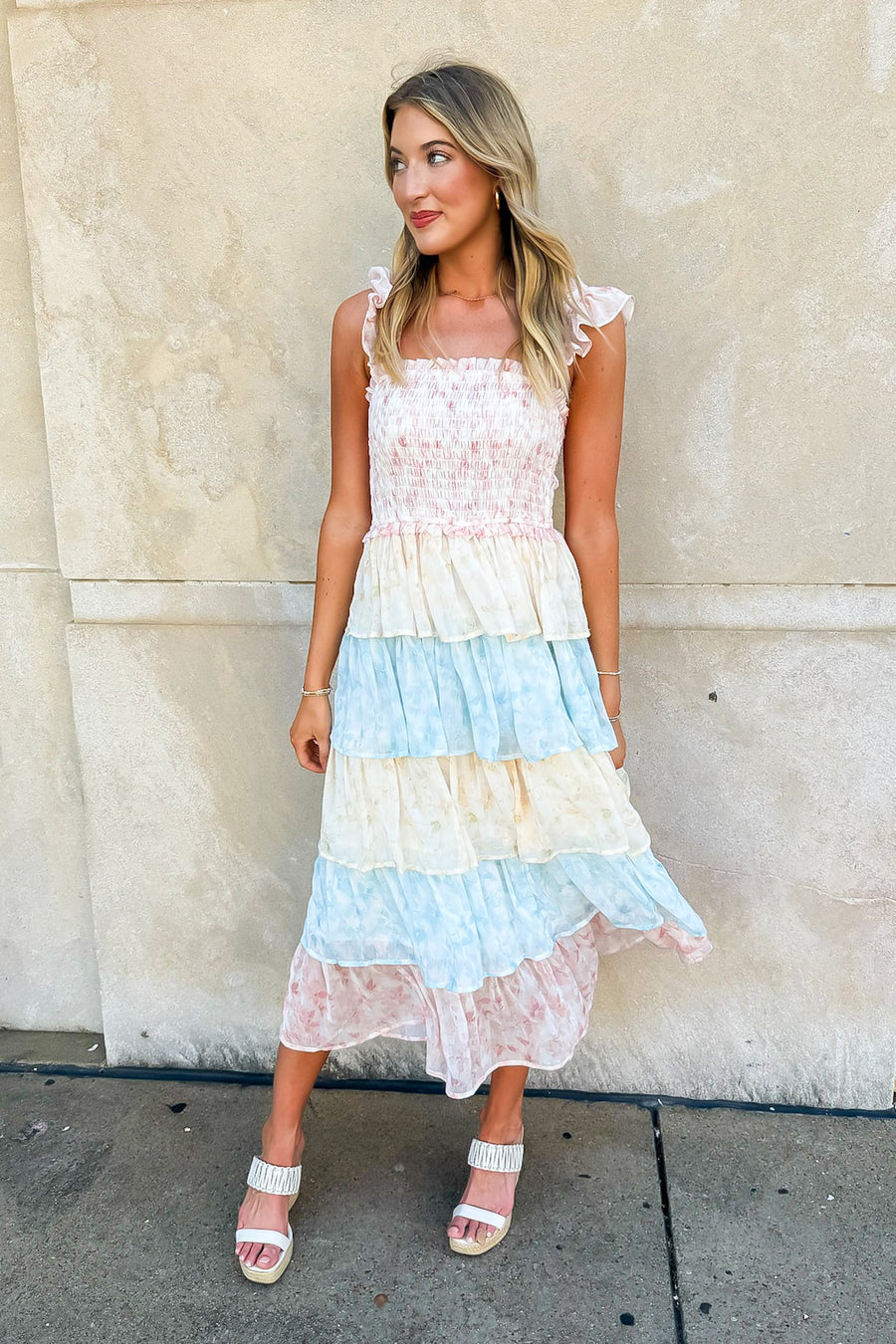 Coveted Sweetness Two Tone Tiered Smocked Dress