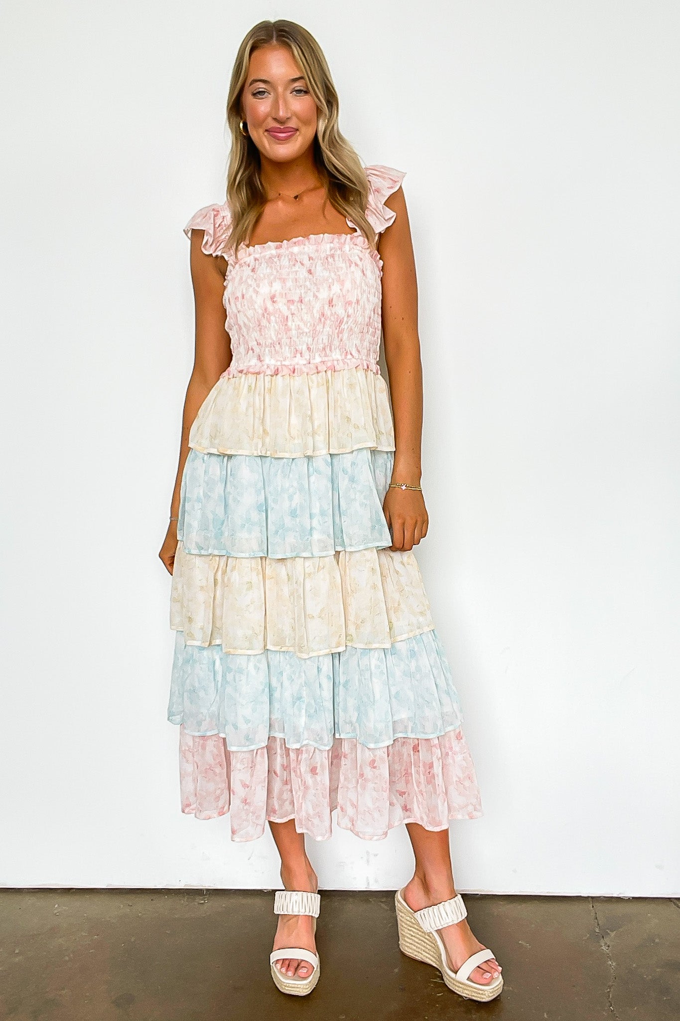Coveted Sweetness Two Tone Tiered Smocked Dress - Madison and Mallory
