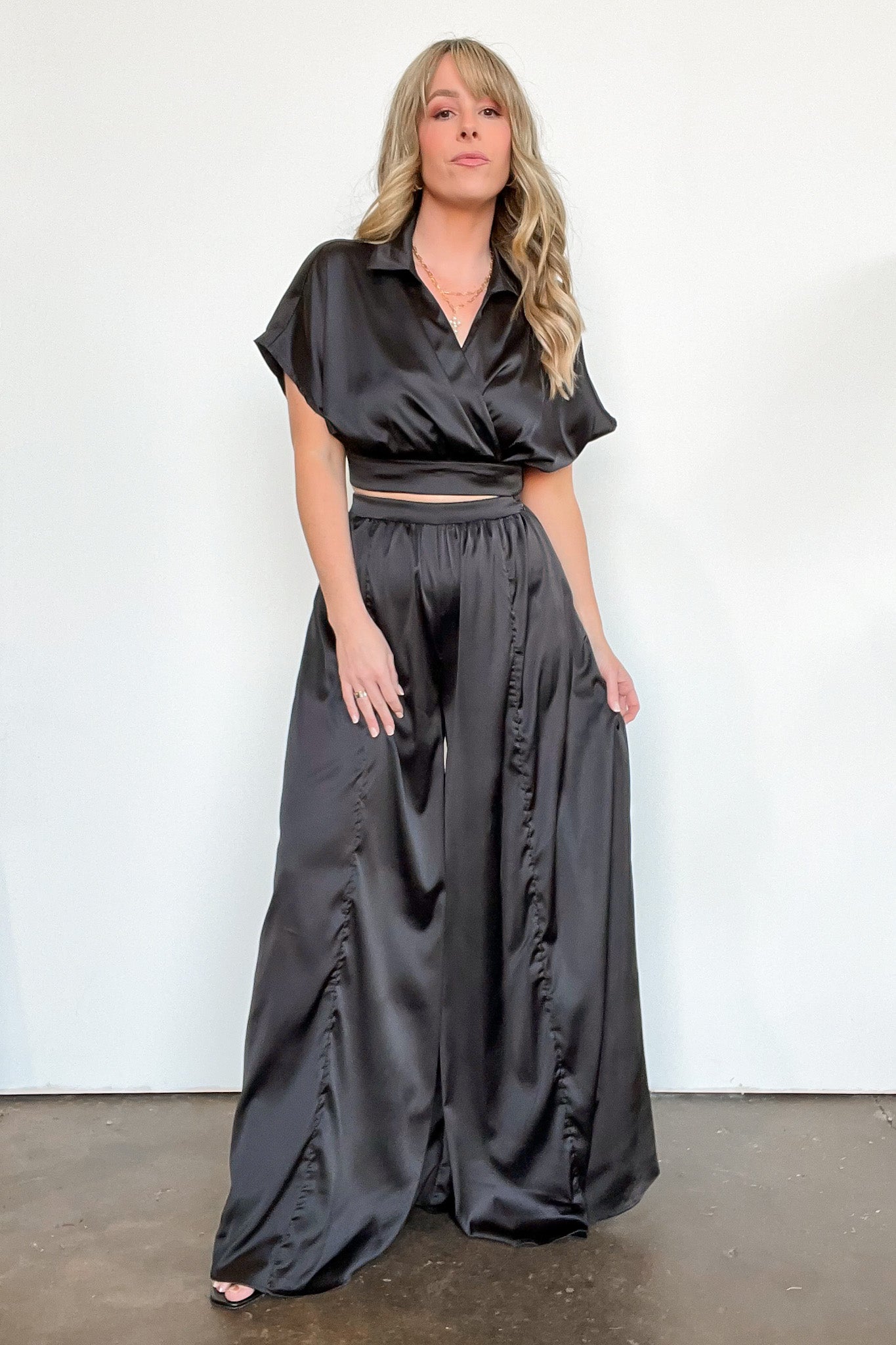  Coy Perfection Flowy Satin Wide Leg Pants - Madison and Mallory