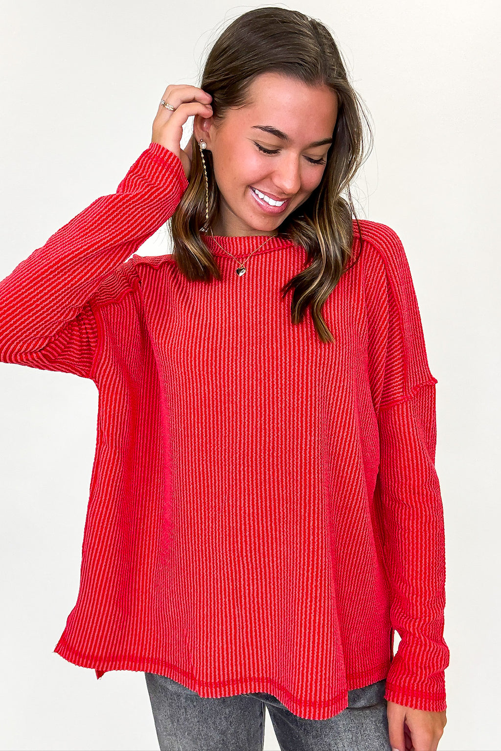 Coy Cutie Textured Raw Edge Boat Neck Top - BACK IN STOCK - Madison and Mallory