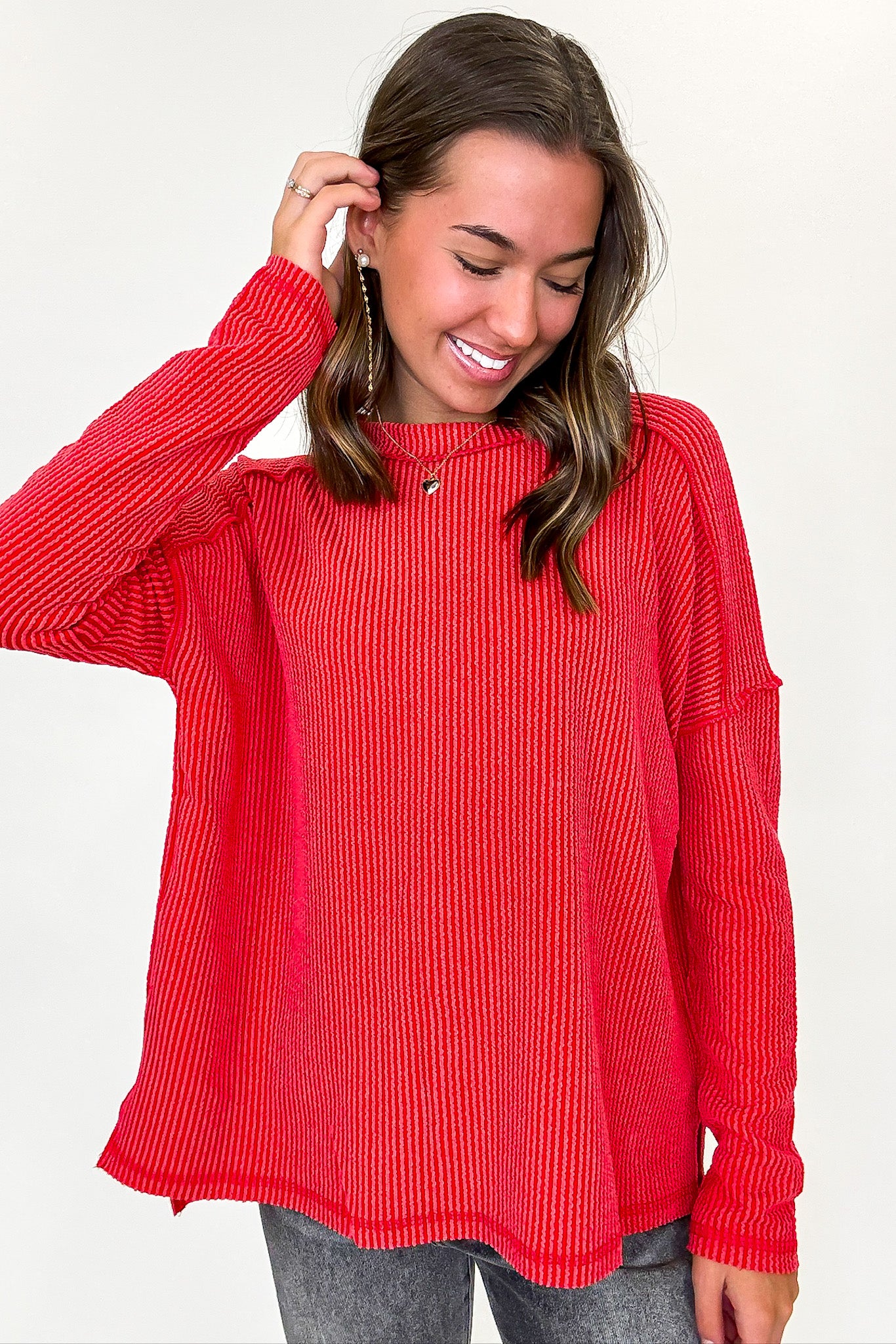 Coy Cutie Textured Raw Edge Boat Neck Top - BACK IN STOCK